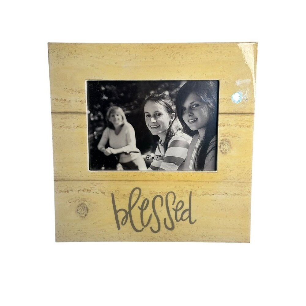"Blessed" Square Picture Frame – Beige, Holds 5" x 7" Photo
